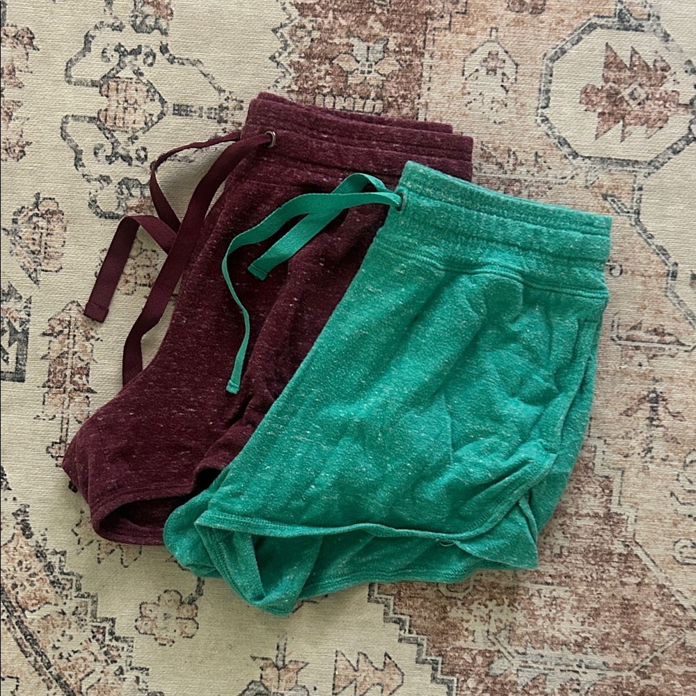 Terry Drawstring Shorts - Teal and Burgundy